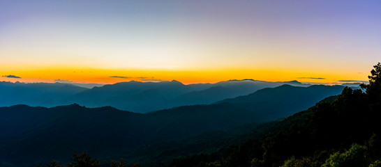 Sunset in the mountains landscape with sunny at Doi Pha Hom Pok,