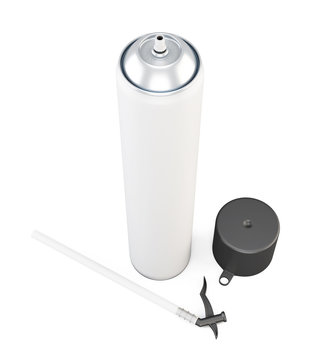 White tube with black cap has foam on a white background. 3d.