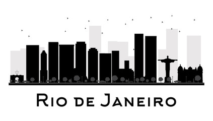 Fototapeta premium Rio de Janeiro City skyline black and white silhouette. Some elements of illustration have transparency mode different from normal