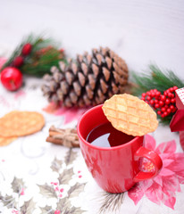 Christmas cookie and hot tea