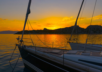 anchored sailing boat