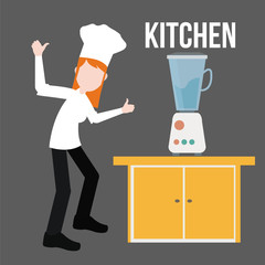 Kitchen and chef illustration over gray color background