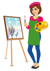 female painter artist holding palette and brush