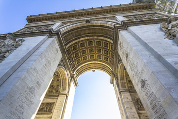 The Arc de Triomphe from below in Paris
