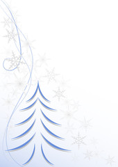 sfondo verticale azzurro albero di natale e fiocchi di neve