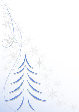sfondo verticale azzurro albero di natale e fiocchi di neve