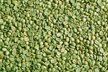 Green coffee beans, close up