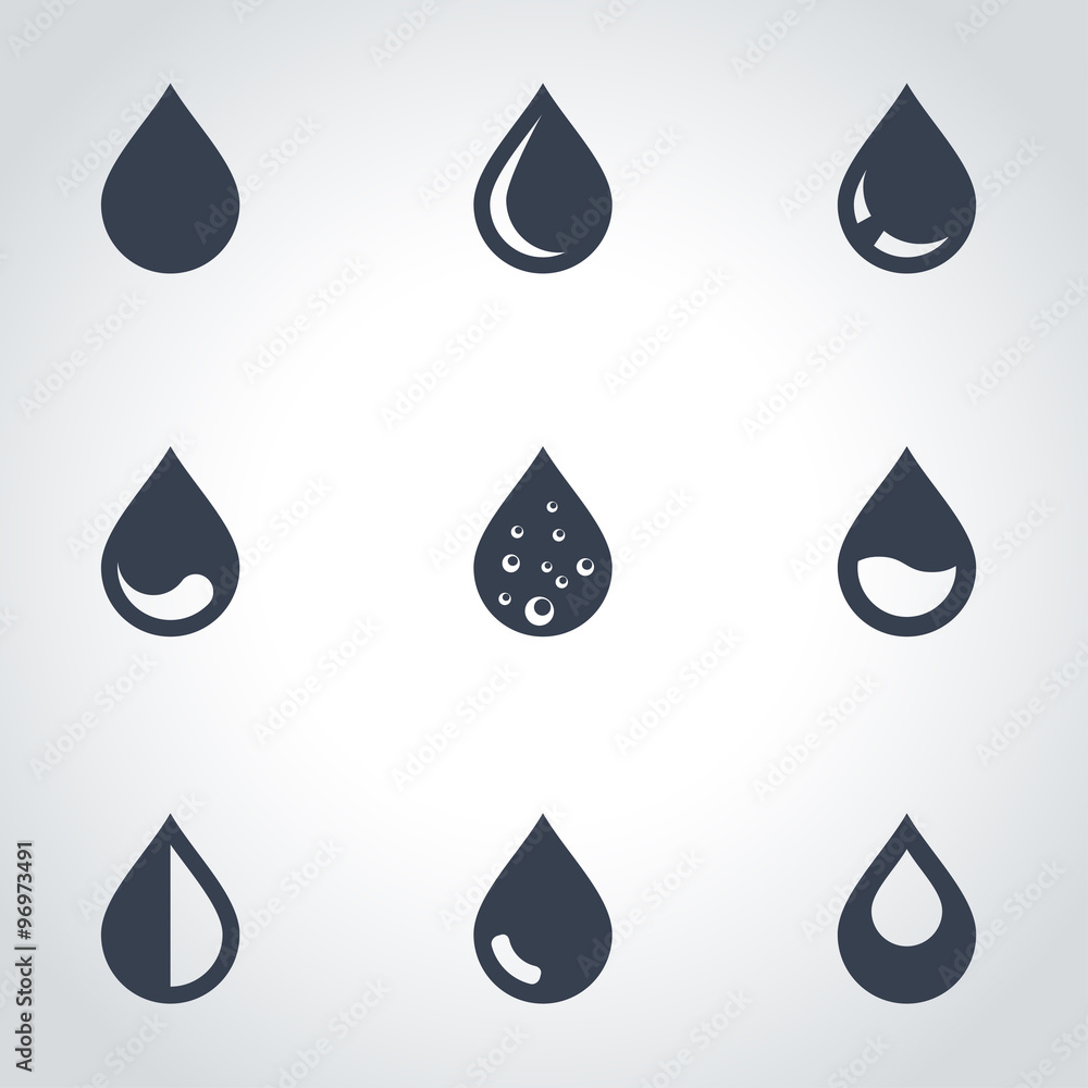 Wall mural vector black drop icon set. drop icon object, drop icon picture, drop icon image - stock vector