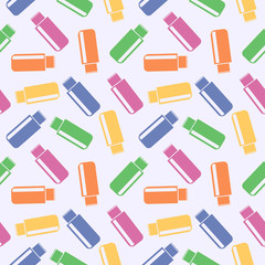 Seamless technology vector pattern, chaotic background with colorful icons of flash drive , over light backdrop