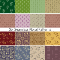 Hand Drawn Floral Seamless Pattern Set