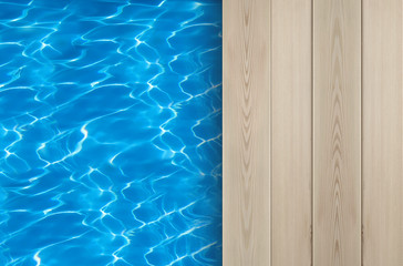 Swimming pool and wooden deck ideal for backgrounds