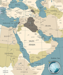Middle East And West Asia Map Old Colors