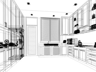 abstract sketch design of interior kitchen