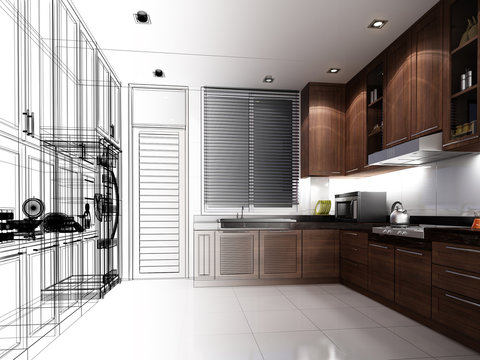 abstract sketch design of interior kitchen