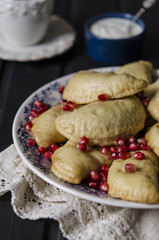 Steam dumplings with cottage cheese and dried apricots semolina    