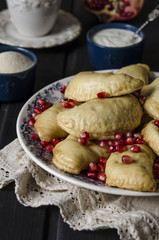 Steam dumplings with cottage cheese and dried apricots semolina    