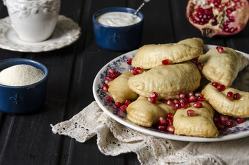 Steam dumplings with cottage cheese and dried apricots semolina    