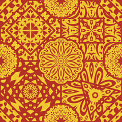 Vector abstract seamless pattern varies ornaments, geometric patterns, circles, squares, triangles and floral patterns.