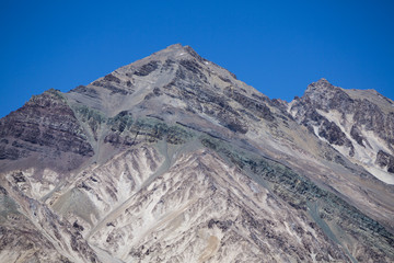 Aconcagua mountain peaks with clear blue sky. Argentina