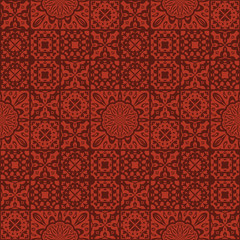 Vector seamless background of tiles decorated with patterns. Stylized flowers, geometric shapes.