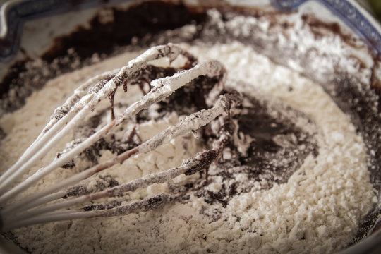 whisk with sugar and cocoa. the ingredients for the cake