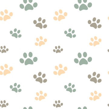 cute pastel colored paw seamless vector pattern background illustration