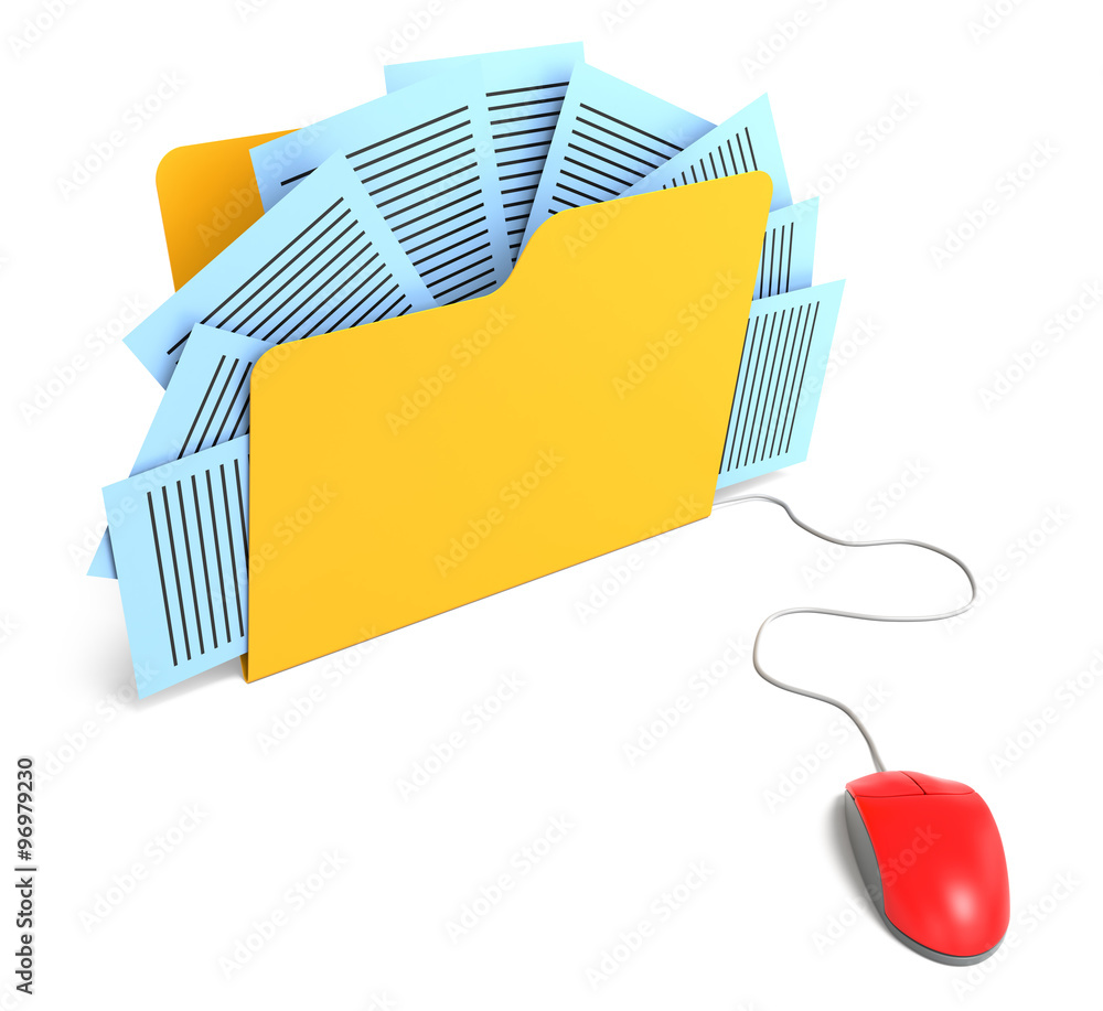 Poster document folder connected to mouse. 3d rendering