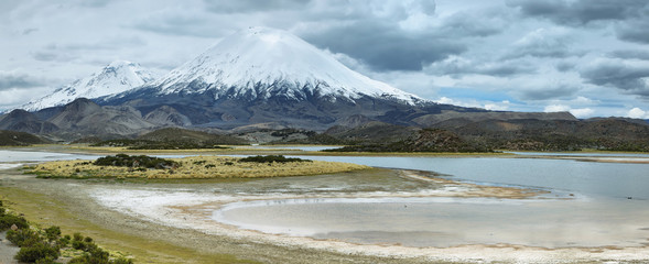 Snow capped Parinacota volcano