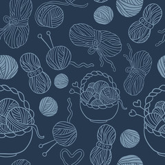I love knitting! Fun seamless vector pattern for your design, scrapbook pages, blog, textile. Hand drawn yarn ravels.