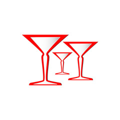 vector illustration of wine or champagne glasses isolated on white background.