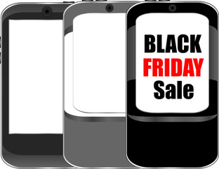 Black friday words on smart phone, Big sale concept. Vector illustration