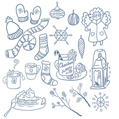 Winter Fun vector set. Traditional decorative Christmas elements.