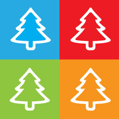 set of trees with a wide white outline and colored filling