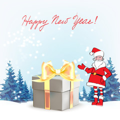 Santa Claus. Template greeting card Father Christmas hand points