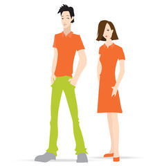 Clothing pattern polo shirt, model man and woman, clothing for the corporate staff, the store cashier, vector