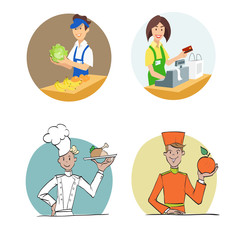 male and female employees in the office, creative people, the staff, the staff, the clothes, cook the seller, cashier, waiter, manager, administrator, business manager, secretary, profession, vector
