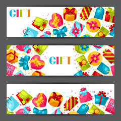 Fototapeta premium Celebration banners or flayers with colorful gift boxes