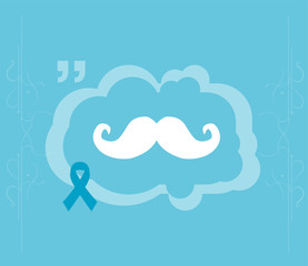 Blue mustache and blue prostate cancer awareness on abstract background. Vector illustration