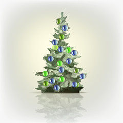 Christmas tree decorated with colored balls, vector isolated