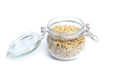 Green lentil isolated on white background.
