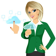 businesswoman touching the cloud