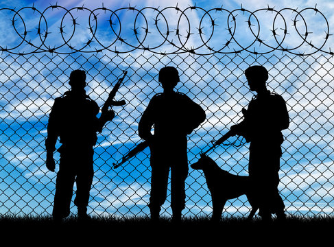Silhouette of the military and the dog