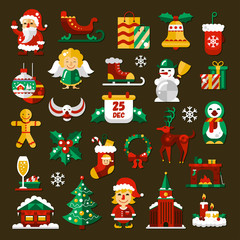 Set of Christmas and Happy New Year flat design icons