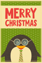 Merry Christmas greetings with penguin