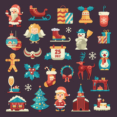 Set of Christmas and Happy New Year flat design icons
