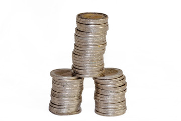 An unstable construction of euro coins, about to collapse