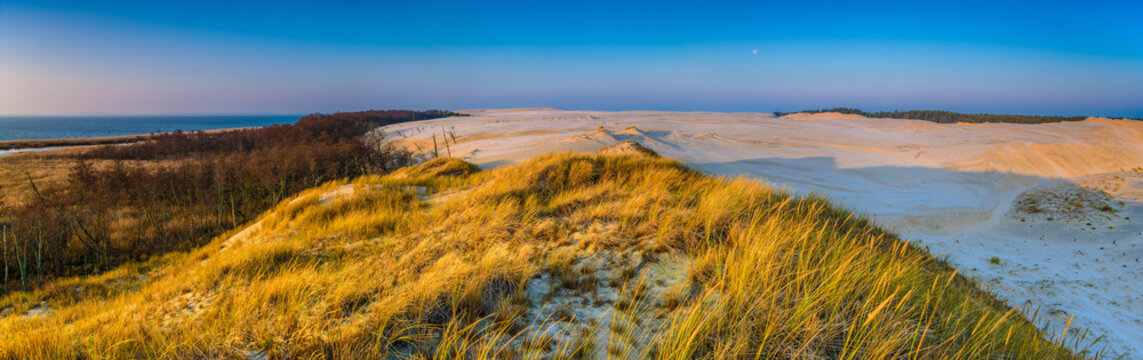 Fototapeta Panorama, wydmy wschód słońca