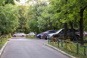 typical Moscow courtyard summer day