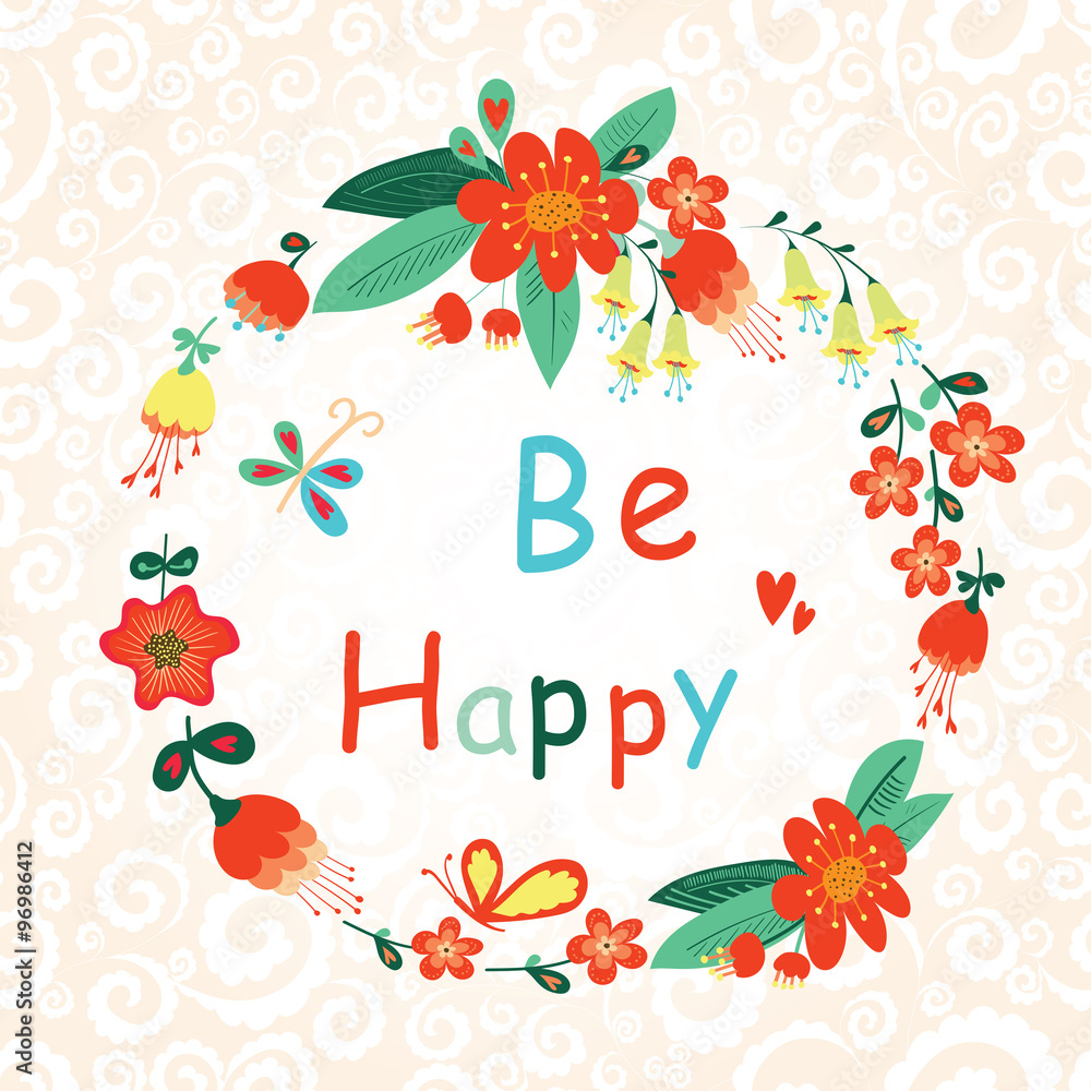 Canvas Prints be happy floral card