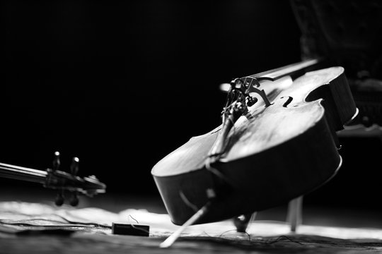 Angle view of a cello on stage